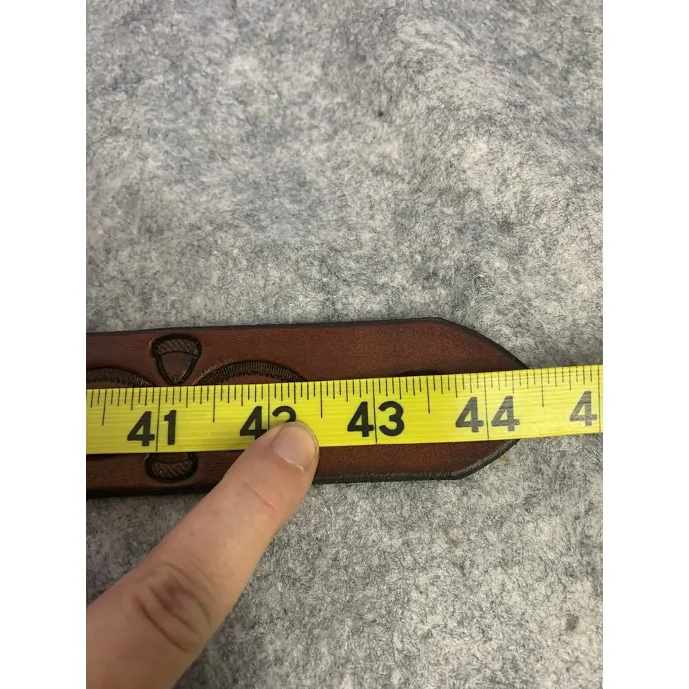 River Ridge Leather Belt, Maker Dennis Knight Tooled Brown Woodland Belt Sz 38
